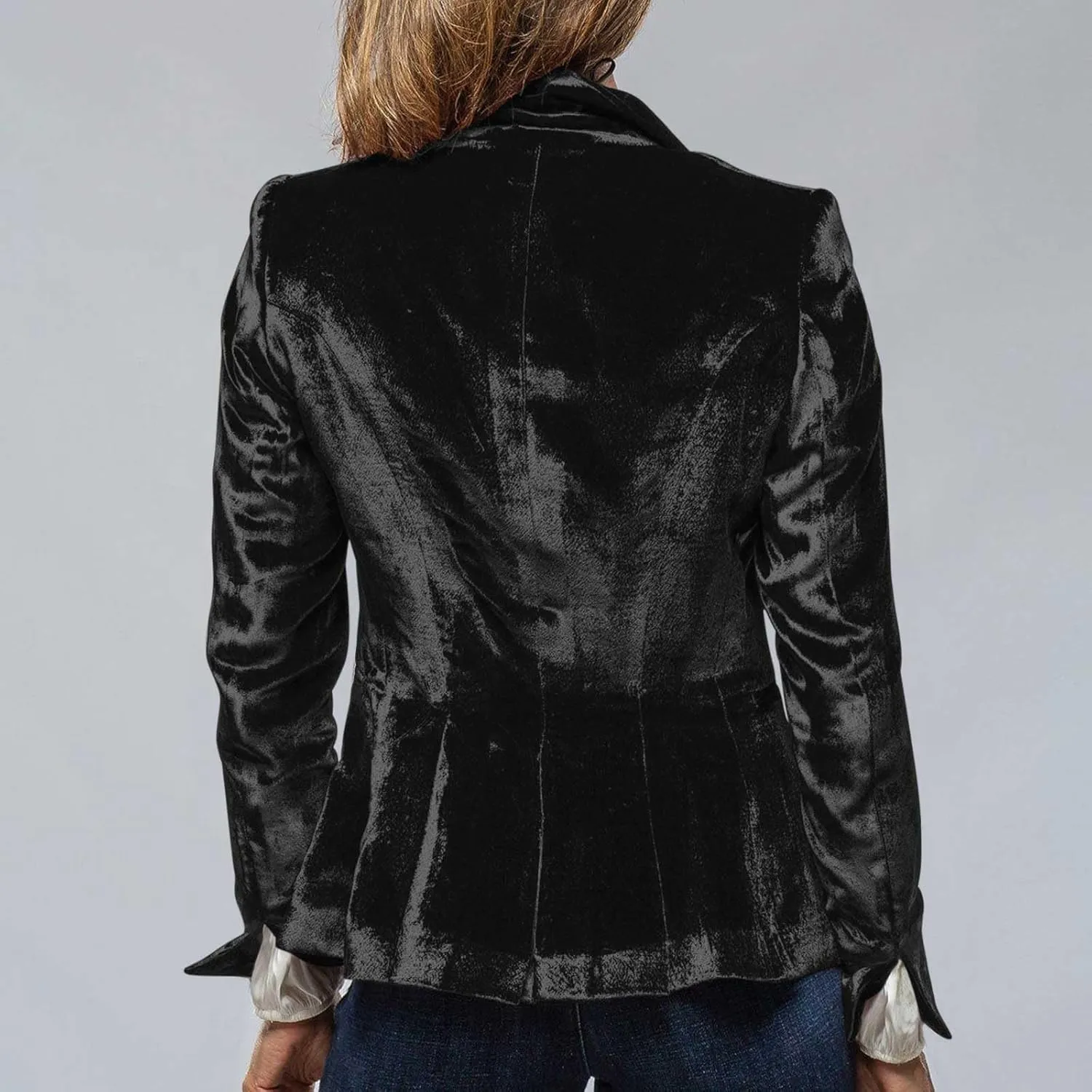 Women's Velvet Retro Jacket Long Sleeve Solid Color Casual Lapel Mid-Length Top Slim Fit Business Blazer Shirts Tops