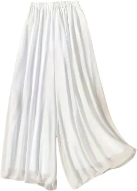 Women's Wide Leg Elastic Waist Flowy Pants Loose Casual Sheer Palazzo Trousers