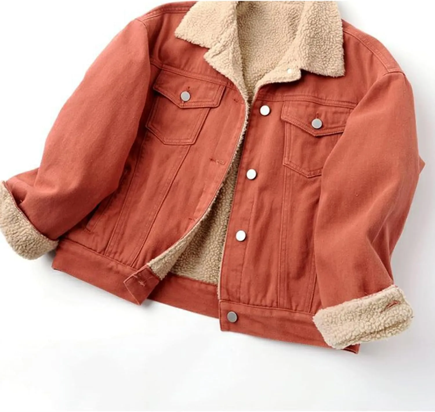 Womens Winter Warm Jean Jacket Stand Collar Wool Liner Sherpa Denim Coats Fleece Lined Denim Trucker Jacket Outerwear