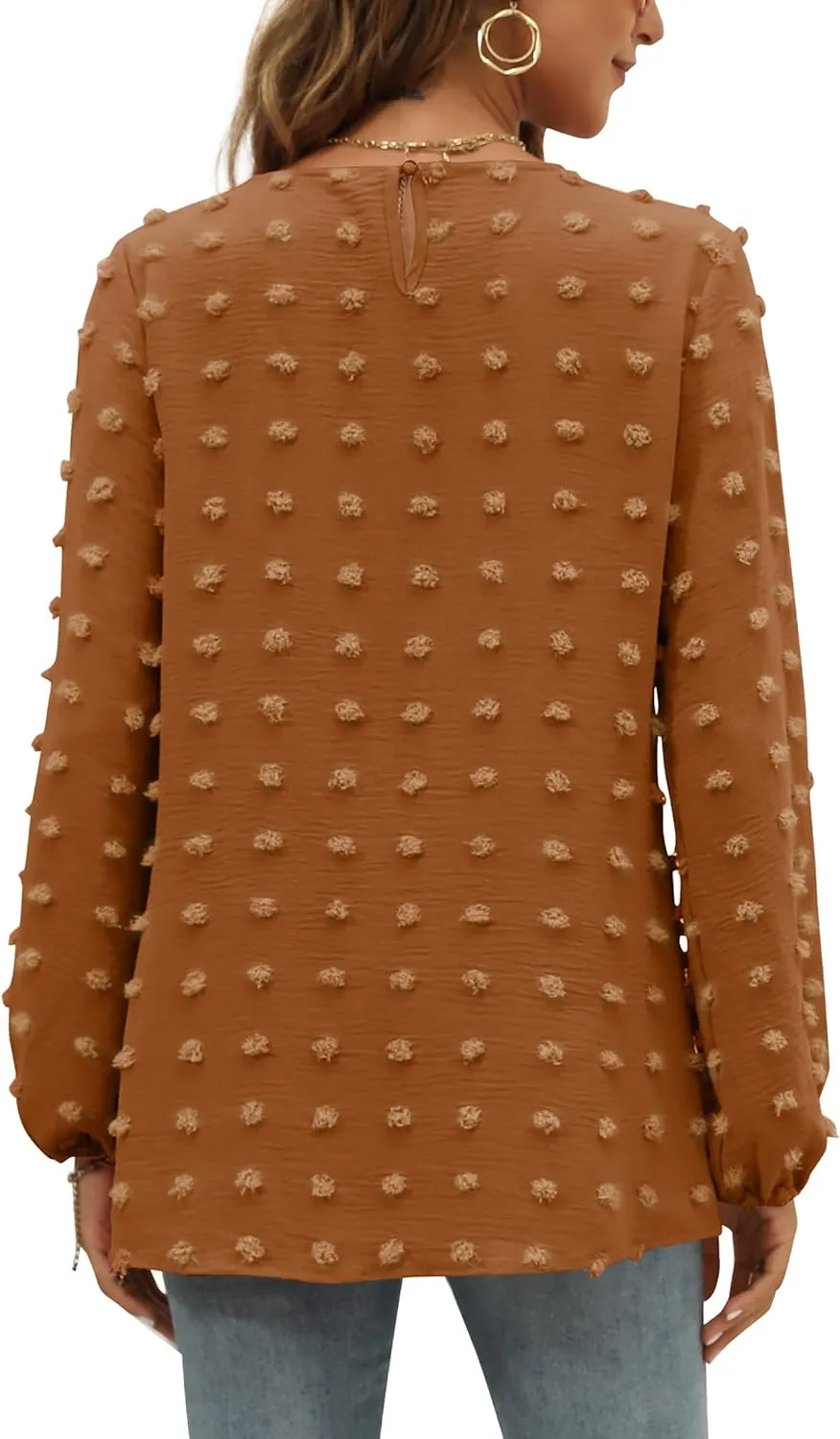 XIEERDUO Women's Chiffon Blouses Long Sleeve Crewneck Tops Dressy Casual Loose Pompom Shirts