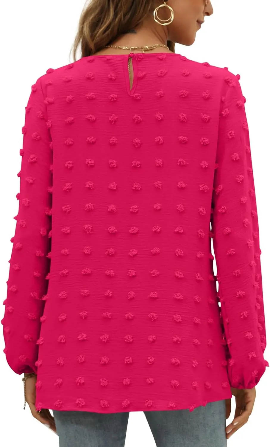 XIEERDUO Women's Chiffon Blouses Long Sleeve Crewneck Tops Dressy Casual Loose Pompom Shirts