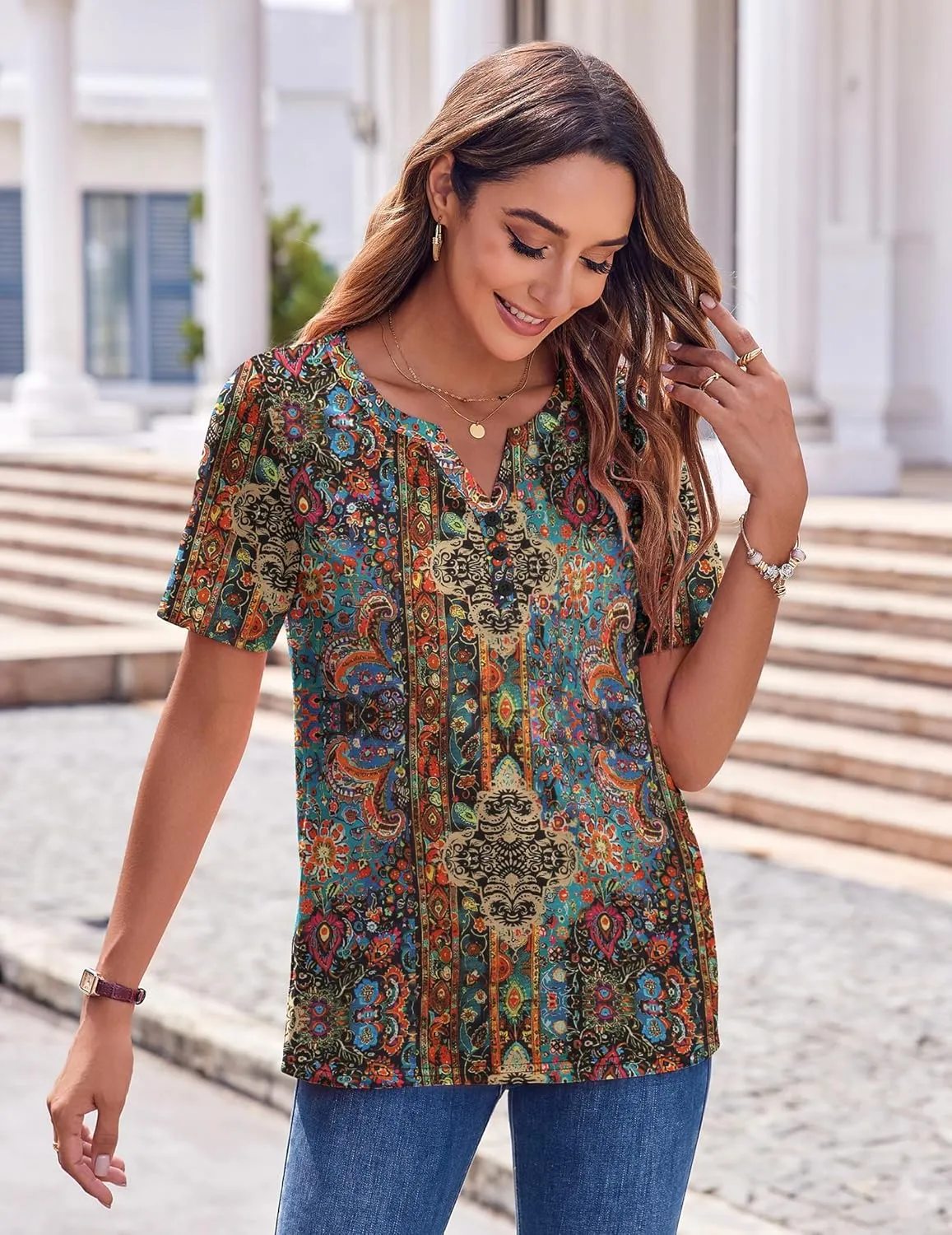 Zeagoo Womens Summer Tops Casual Short Sleeve V Neck Shirts Business Dressy Work Blouses