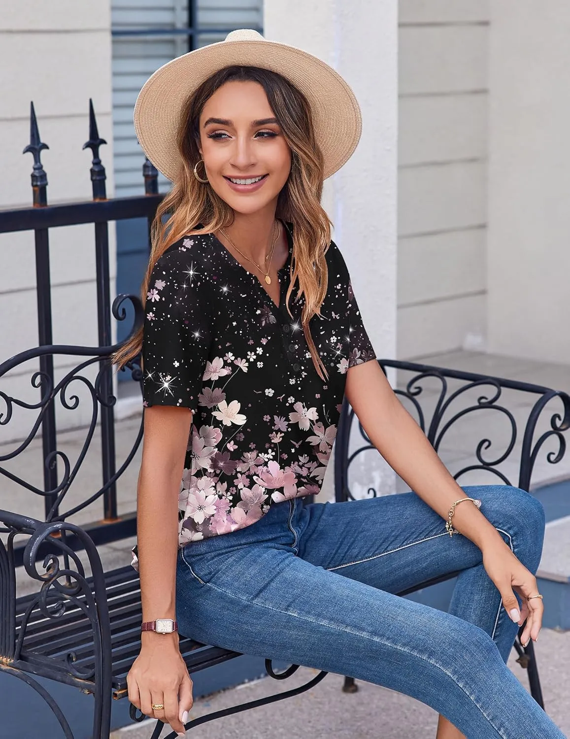 Zeagoo Womens Summer Tops Casual Short Sleeve V Neck Shirts Business Dressy Work Blouses