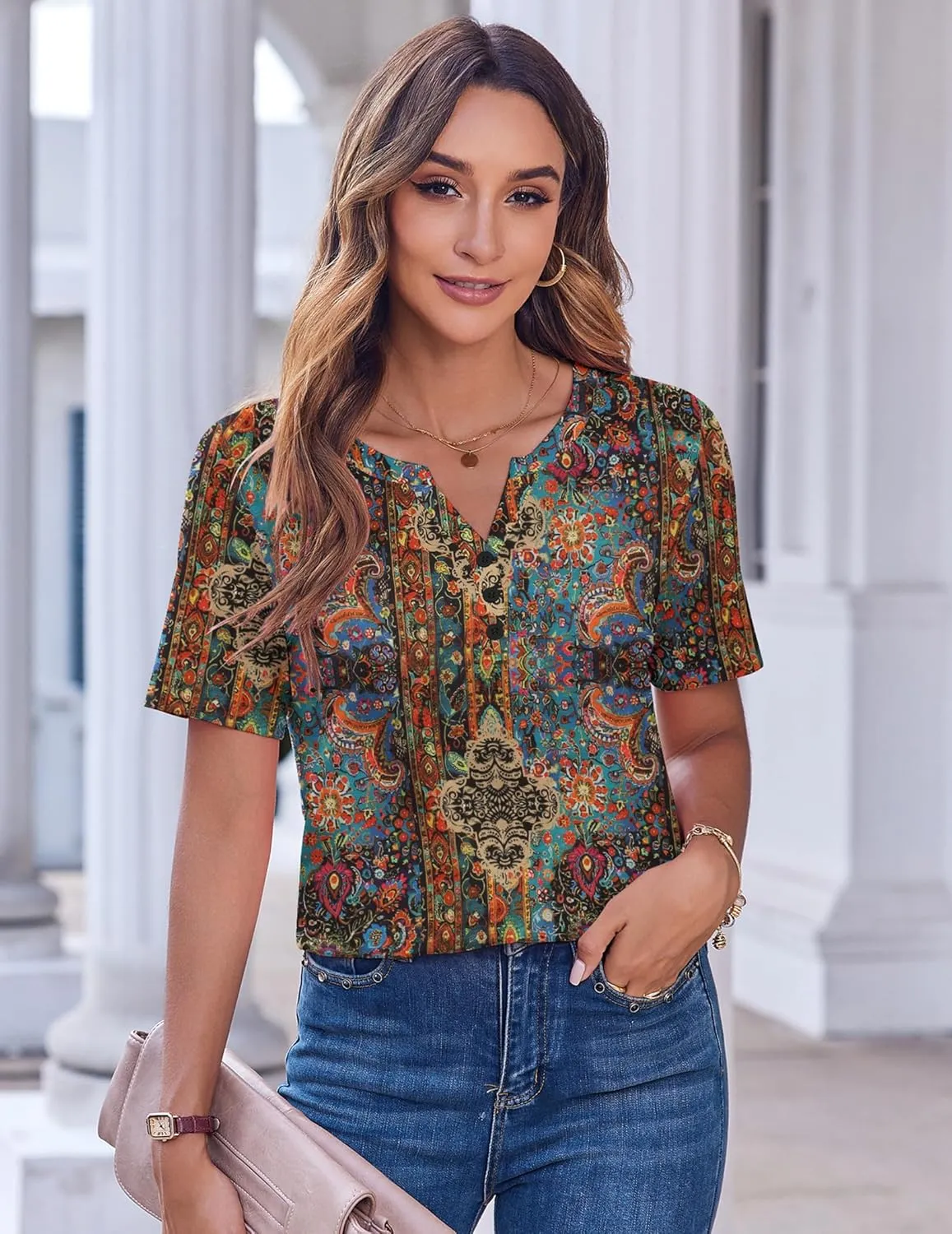 Zeagoo Womens Summer Tops Casual Short Sleeve V Neck Shirts Business Dressy Work Blouses