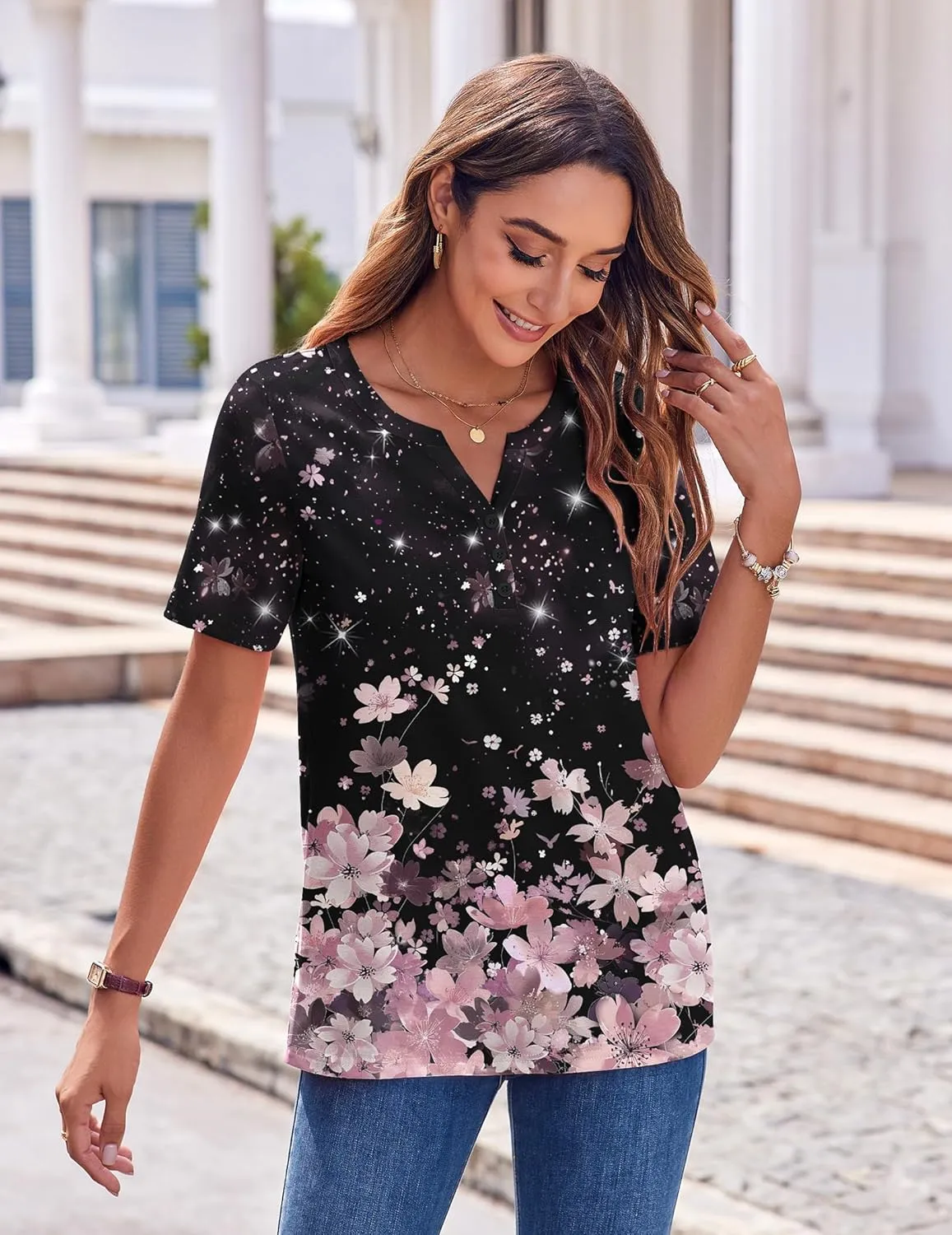 Zeagoo Womens Summer Tops Casual Short Sleeve V Neck Shirts Business Dressy Work Blouses