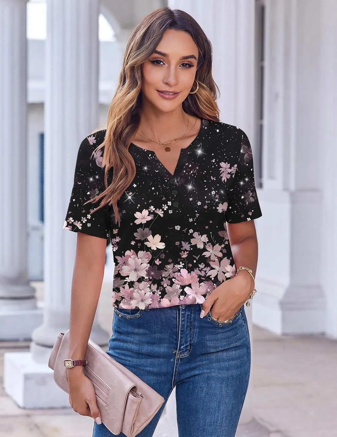 Zeagoo Womens Summer Tops Casual Short Sleeve V Neck Shirts Business Dressy Work Blouses
