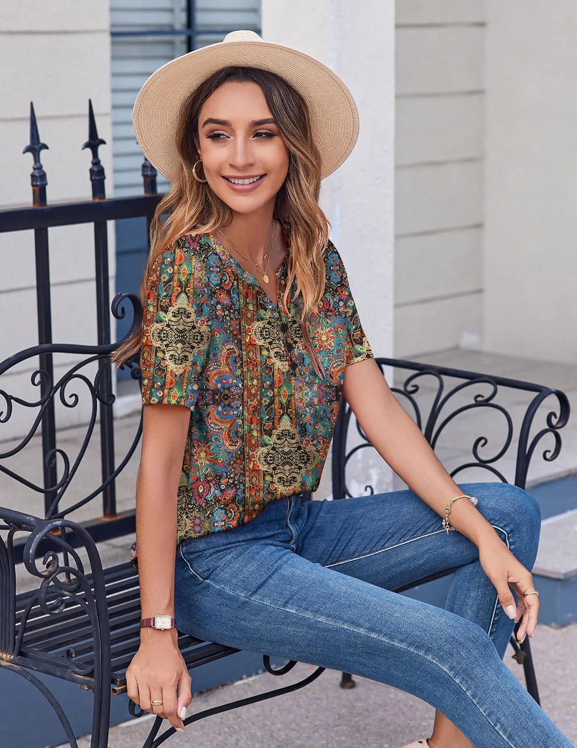 Zeagoo Womens Summer Tops Casual Short Sleeve V Neck Shirts Business Dressy Work Blouses